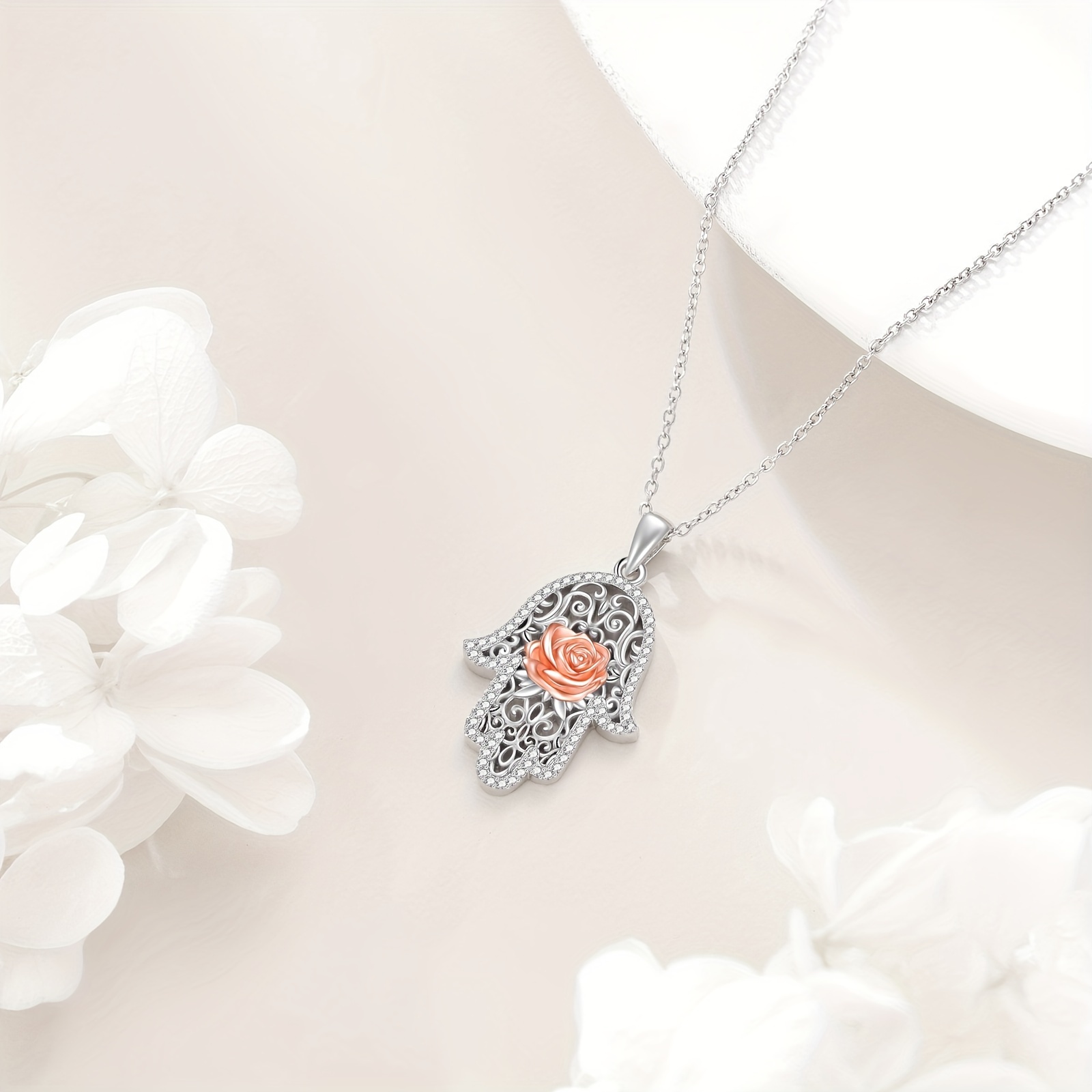 Women's Hamsa Hand 925 Sterling Silver Necklace, Protection Gift